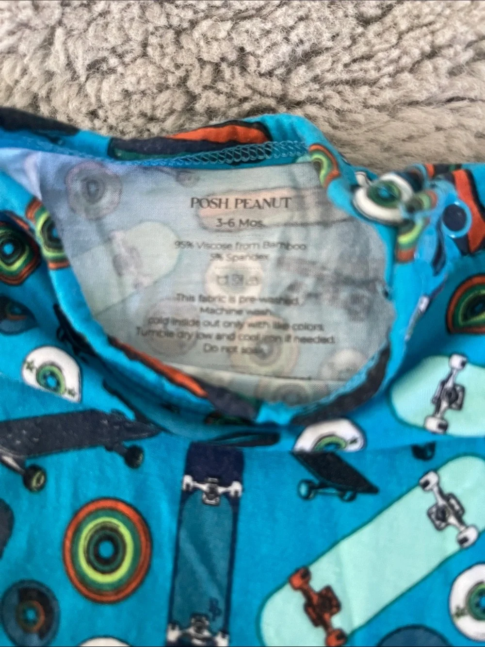 Posh Peanut Blue Skateboard Print Kids One-Piece Romper Sz 3/6M
